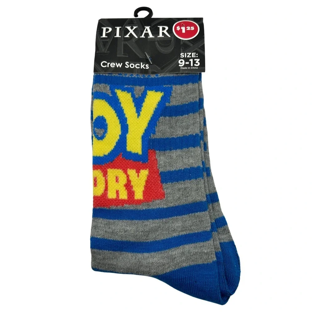 Pixar Toy Story Crew‎ Socks Blue Gray Striped Size 9-13 Disney New